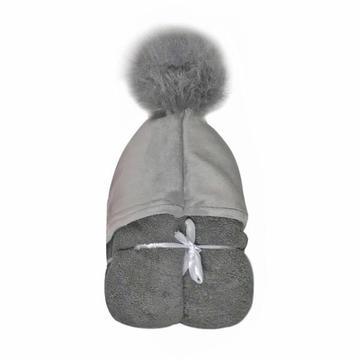 Pompom Grey Hooded Towel
