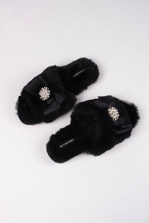 Black Fur Slipper