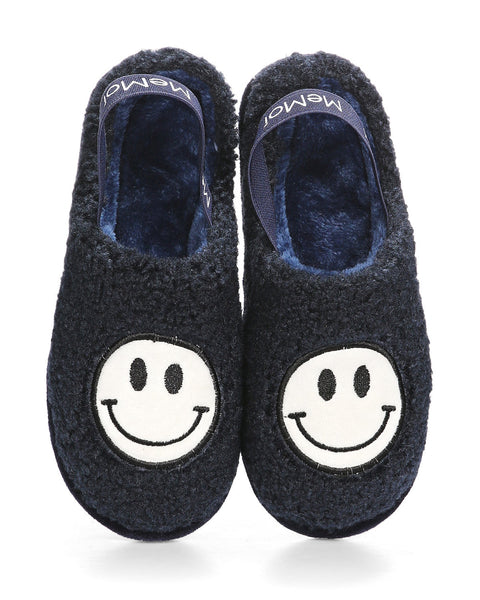 Shaggy Smiley Slippers Navy