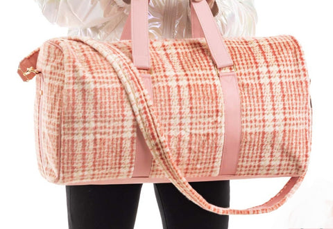 Pink Hounstooth Fur Duffle